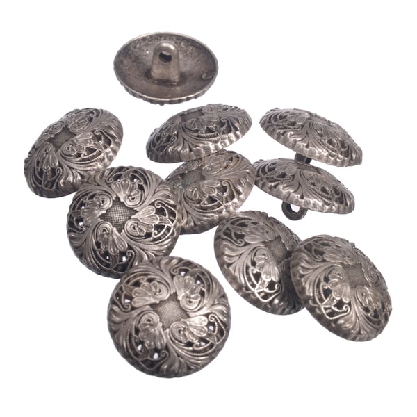 Zinc Die Cast Renaissance Floral Shank Button - 24Line(15mm) / 30Line(19mm) / 36Line(22mm) / 44Line(28mm) - Antique Silver or Antique Brass