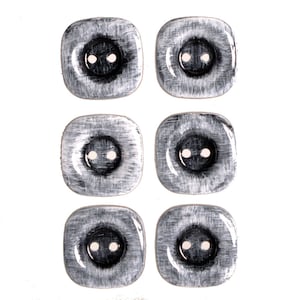 Nylon Button - Square With Rounded Edges - 28Line(18mm) - 36Line(22mm) - 48Line(30mm) - 48Line (40mm) - Shiny Black/White Streak Pattern