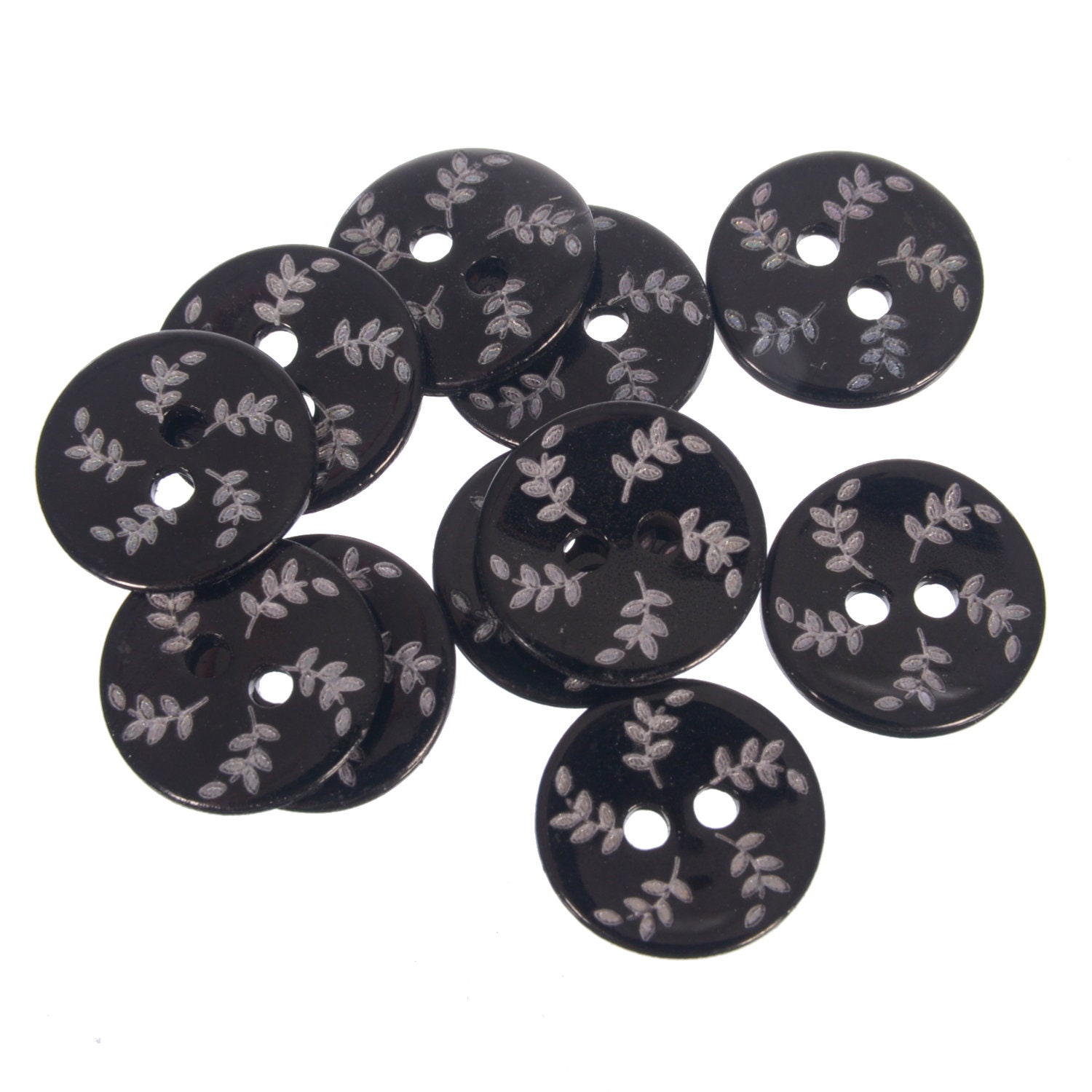 Agoya Shell Button With Leaves Designs -2hole- Natural or Dyed Black ...