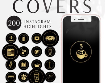 200 Instagram Story Highlight Icons Black Rose Gold Foil Ig Etsy