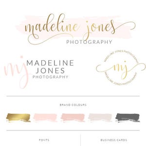 Premade Branding Kit, Photography Logo Set Watermark, Handwritten initials, Gold Initials Signature / Rose Gold Logo Design Stamp Logo 55 image 2