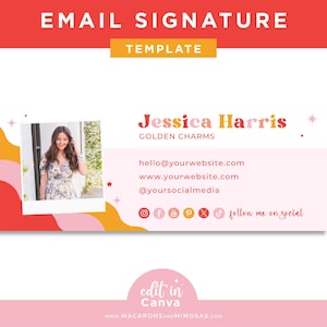 Email Signature Template Logo, Editable Canva Retro Signature Design, Bright Rainbow Professional Business Marketing Gmail GC01