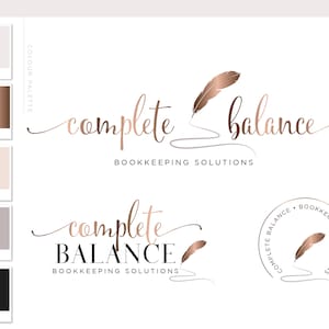 Accounting Logo Design, Bookkeeping Logo with Feather Quill Pen, Tax Prep & CPA Branding Kit, Copywriter Logo Feminine Business Logo Design