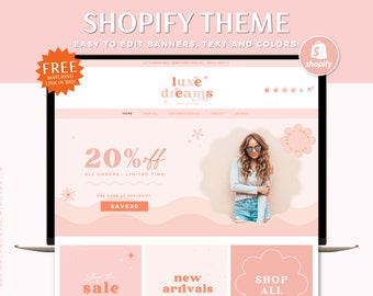 Pink Retro Shopify Theme Template, Ecommerce Boutique, Shopify Website, Shopify Banners, Shopify 2.0 Theme Template LD02