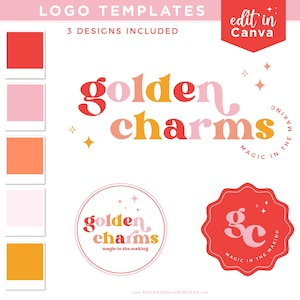 Bright Retro Canva Logo Template, Mid Century Modern Branding Kit, Vintage Text DIY Brand Design Modern Colorful Art Deco Boutique Logo GC01