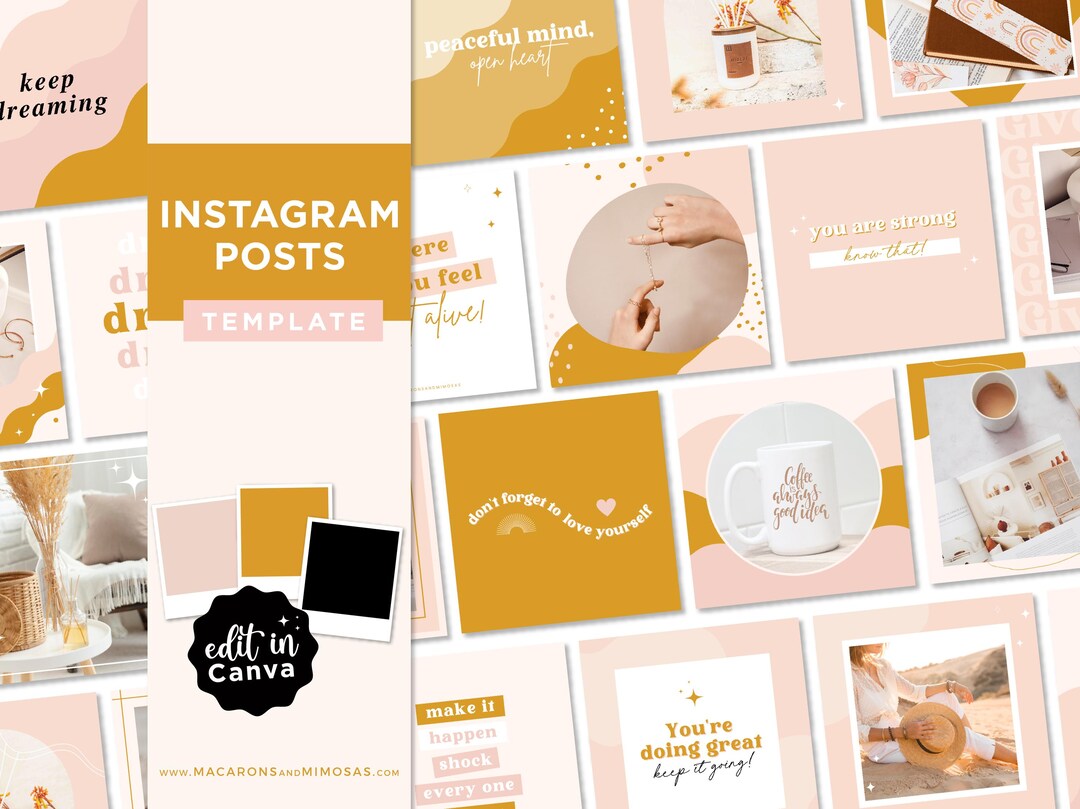 Boho Instagram Post Templates Bundle Editable in Canva for Social Media ...