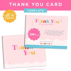 Carte de remerciement amusante et modifiable dans l'emballage rétro avec code de réduction personnalisable pour votre petite entreprise et votre boutique
