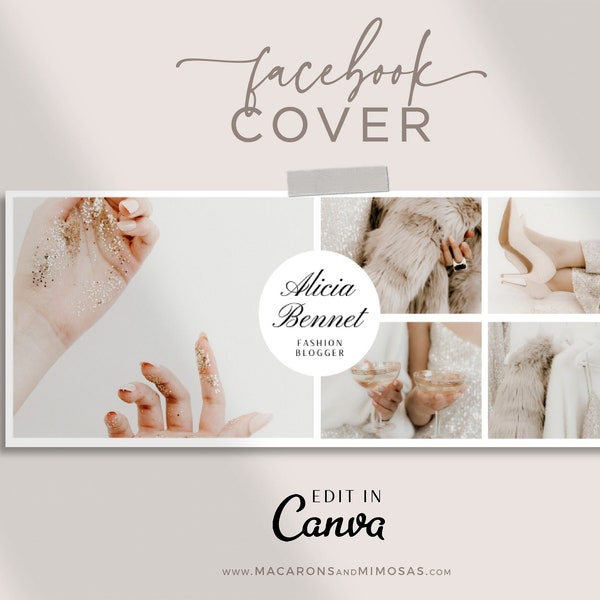 Facebook Cover Template for Canva, Facebook Timeline Cover Drag and Drop, Wedding Photography Collage Banner, Website Cover Template