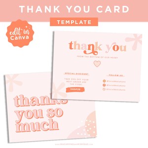 Plantilla de tarjeta de agradecimiento, tarjeta de inserción bohemia de color rosa brillante editable para embalaje, diseño de agradecimiento por su pedido en rosa de Canva para pequeñas empresas LD02