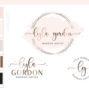 Circle Confetti Logo, Premade Photography brand set, rose gold circle dots branding, Beauty Watercolor logo design,