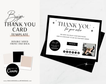 Luxury Business Thank You Card Template Editable in Canva, Printable Card Thanks for Your Purchase, Small Business Package Insert B01