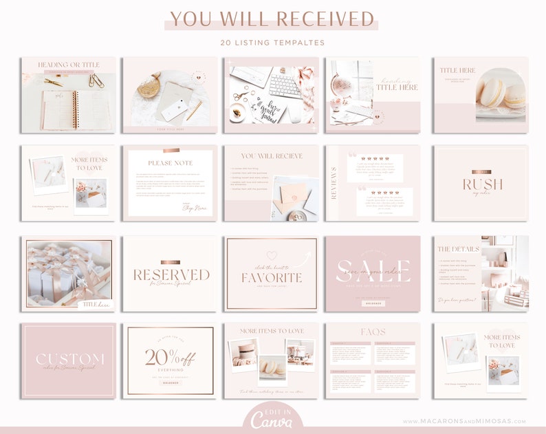 Etsy Shop Kit, Banner Kit, Pink Etsy Shop Branding Kit with elegant banner bundle set for Canva template, Etsy Store Listing Aesthetic image 3