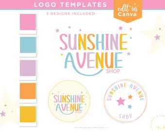 Editable Canva Rainbow Logo Template Set, Pastel Branding Kit for Small Businesses, Fun DIY Logo Kit