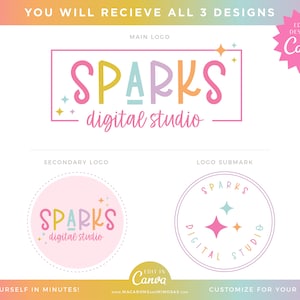Rainbow Logo Template, Editable Canva Logo Design With Stars, Small ...