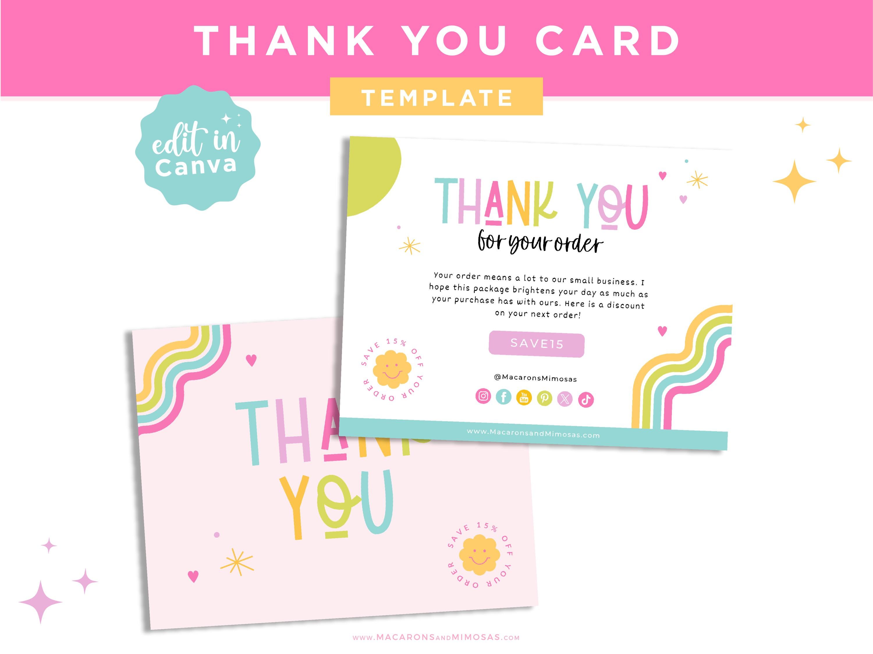 Cute Rainbow Thank You Card Template Design Editable in Canva for Small ...