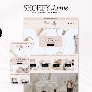 Modelo de site Shopify com tema rosa e banners para loja virtual editáveis no Canva, design web premium para joalheria online e boutique de roupas.