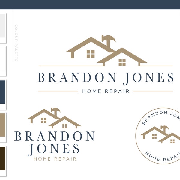 Home Repair logo, Handyman Logo, Carpentry Logo Design, Woodworking Services Logo, Masculine Branding Kit, Hammer Flooring and Roofing Logo