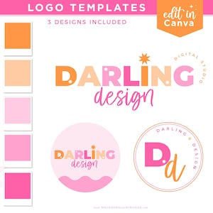 Bright Rainbow Retro DIY Logo Design, pink Editable Canva Logo Template, Colorful Confetti Branding Kit, Small Business Logo Bundle CA01