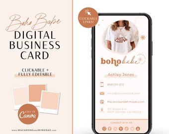 Digital Business Card Template, Neutral Boho Business Card, Pink Business Card Template, Clickable Canva Business Card Template BB01