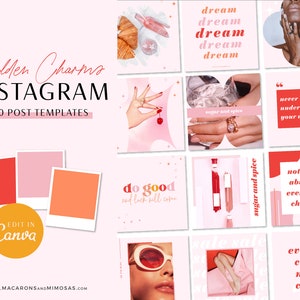 Instagram Post Templates Canva, Bright Creative Quotes Instagram, Pink Engagement Blogger, Beauty, Coach Affirmation Business Bundle GC01