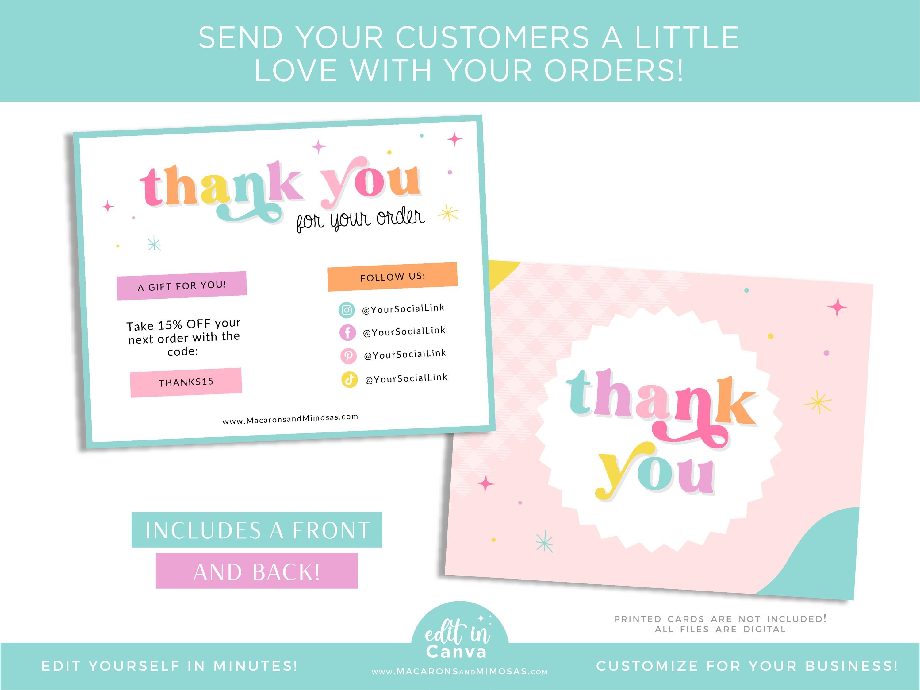 Thank You Card Template Pink Retro, Canva Thankyou Order Card, Fun ...