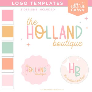 Pastel Rainbow Retro DIY Logo Design, Playful Editable Canva Logo Template, Colorful Confetti Branding Kit, Small Business Logo Bundle HB01