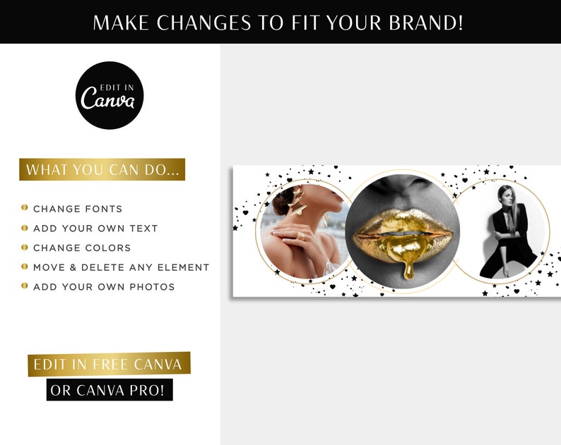 Gold and Black Facebook Cover Template for Canva Set Your Etsy