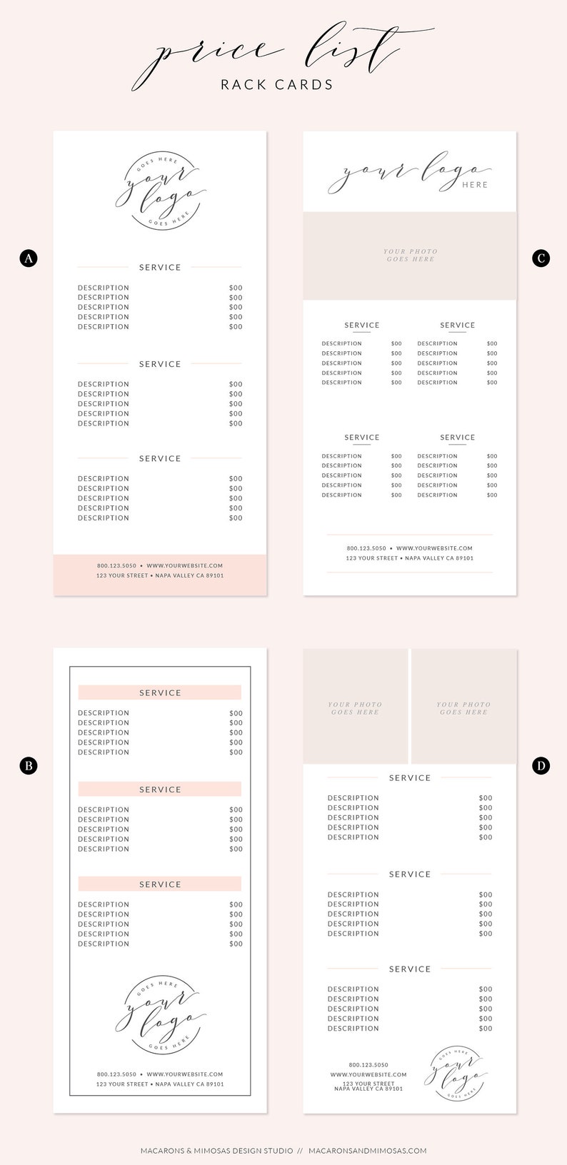 Watercolor Logo Design Pink Rose Gold Photography Branding Etsy