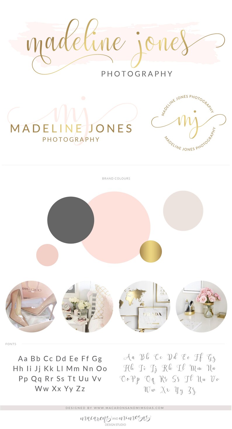 Premade Branding Kit, Photography Logo Set Watermark, Handwritten initials, Gold Initials Signature / Rose Gold Logo Design Stamp Logo 55 image 5