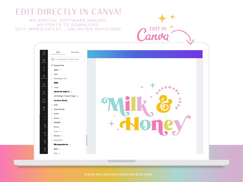 Rainbow Logo Canva Editable Template Set for Small Business Branding ...