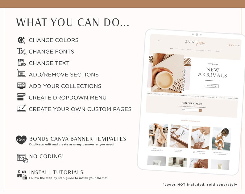 Shopify Theme Template, Minimal Shopify Website & Store Banner, Shopify 2.0 Boutique Design, Website Design, Luxe White Shopify Theme SJ01 image 6