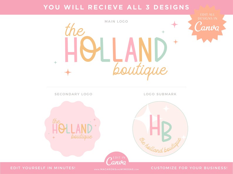 Pastel Rainbow Retro DIY Logo Design, Playful Editable Canva Logo ...