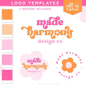 Daisy Flower Logo Canva Template, Colorful Boho Logo Design, Editable Cava Pastel Branding Kit, Bright Floral Retro Boutique Logo Package