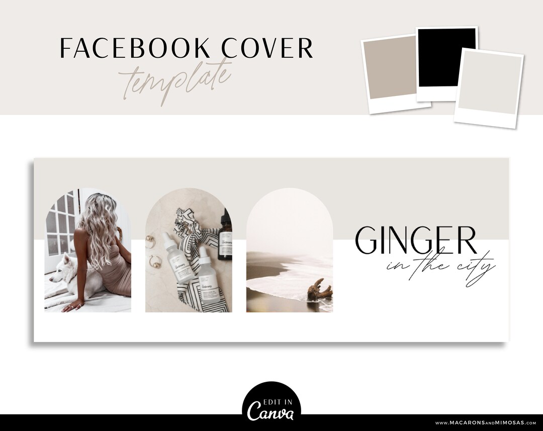 Nude Black Facebook Cover Template for Canva, Neutral Your Photo to