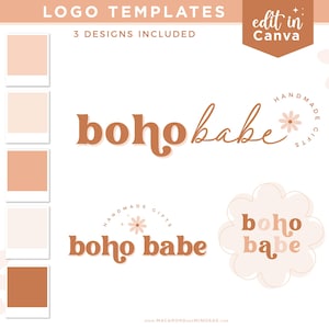 Chic Boho Floral Logo Design Template Editable in Canva, Small Business Branding Bundle with Daisy Flowers - BB01