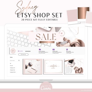 Rose Gold Etsy Banner Set, Brand your Etsy Shop Business with feminine Logos and Branding Kit, Pretty Pink Etsy Shop Kit, Etsy Templates SYD