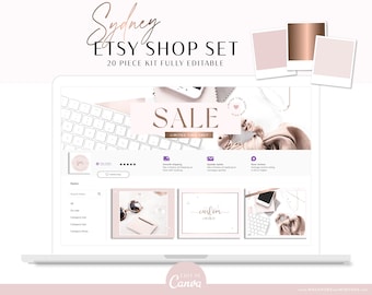 Rose Gold Etsy Banner Set, Brand your Etsy Shop Business with feminine Logos and Branding Kit, Pretty Pink Etsy Shop Kit, Etsy Templates SYD