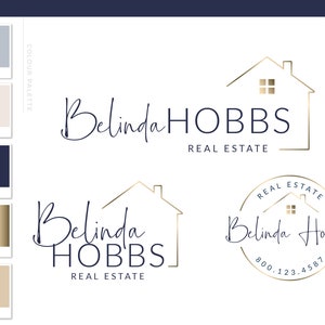 Luxury Real Estate Logo and Branding Kit for Brokers and Agents, Premade Rose Gold House Design editable with Your Small Business Name