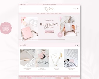 Shopify Theme for Pink Boutique Website, Rose Gold Shopify Template for Fashion Store, Cute Editable Ecommerce Website Design