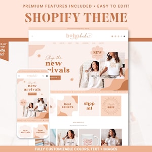 Shopify Theme Boho Template, Online Apparel Boutique Store Banner, Neutral Peach Pink Shopify, Shopify 2.0 Design, Ecommerce Website BB01