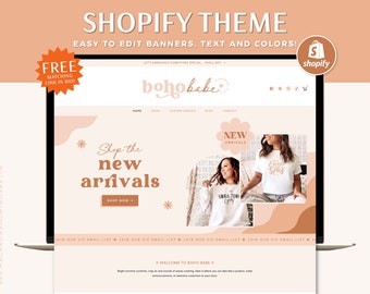 Shopify Theme Boho Template, Online Apparel Boutique Store Banner, Neutral Peach Pink Shopify, Shopify 2.0 Design, Ecommerce Website BB01