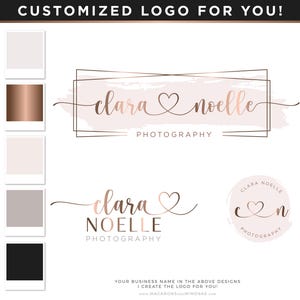 Rose Gold Logo Design, Pink Watercolor Logo Branding Kit, Watermark for Photography, Heart custom logo maker, Logo Branding Package