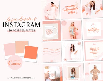 Instagram Post Templates Canva, Bright Boho Creative Instagram Quotes, Engagement Blogger, Beauty, Coach Affirmation Business Bundle LD02