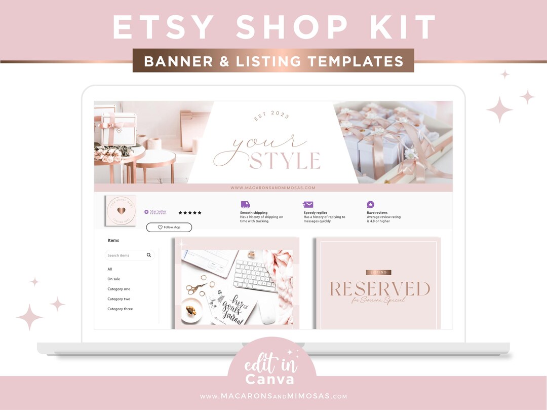 Pretty Pastel Pink Etsy Shop Branding Kit With Banner Templates ...