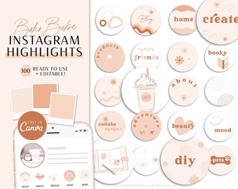 Instagram Highlight Icons Boho Neutral, Instagram Story Covers, Nude Pink IG Highlight Covers, Canva Instagram Highlight Icons Pack BB01