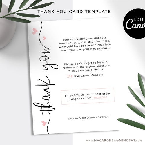 DIY Printable Order Insert Business Thank You Card Template | Etsy