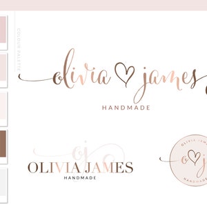 Heart Logo Design, Rose Gold Logo, Small Business Logo Package, Premade Branding Kit, Pretty Logo Kids Boutique and Photography Watermark