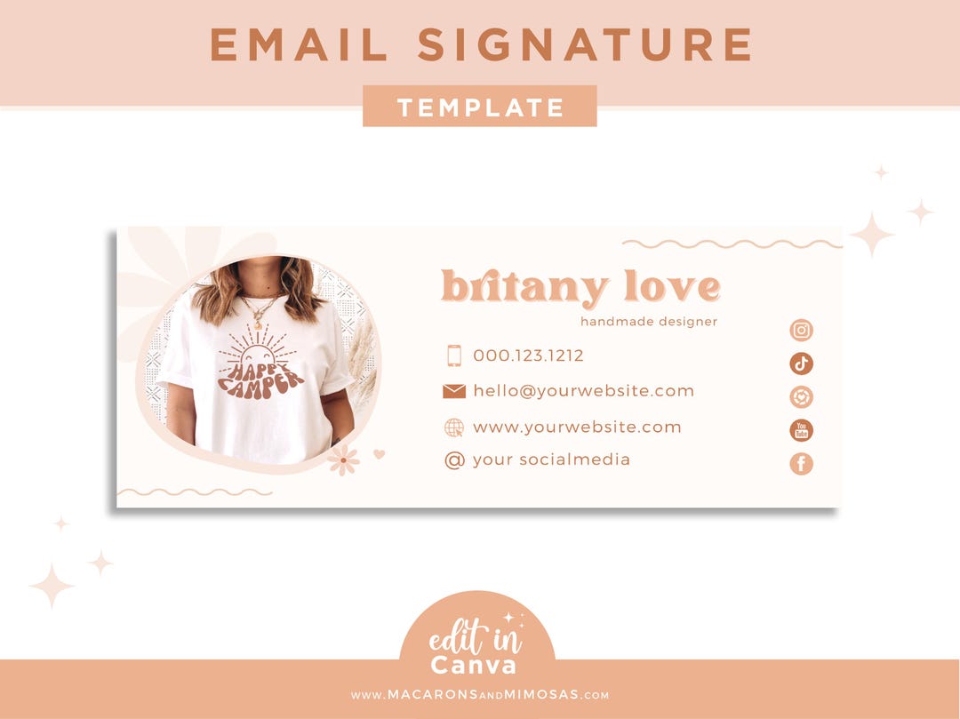 Pretty Boho Email Signature Template Edit in Canva, Neutral Fun Pastel ...
