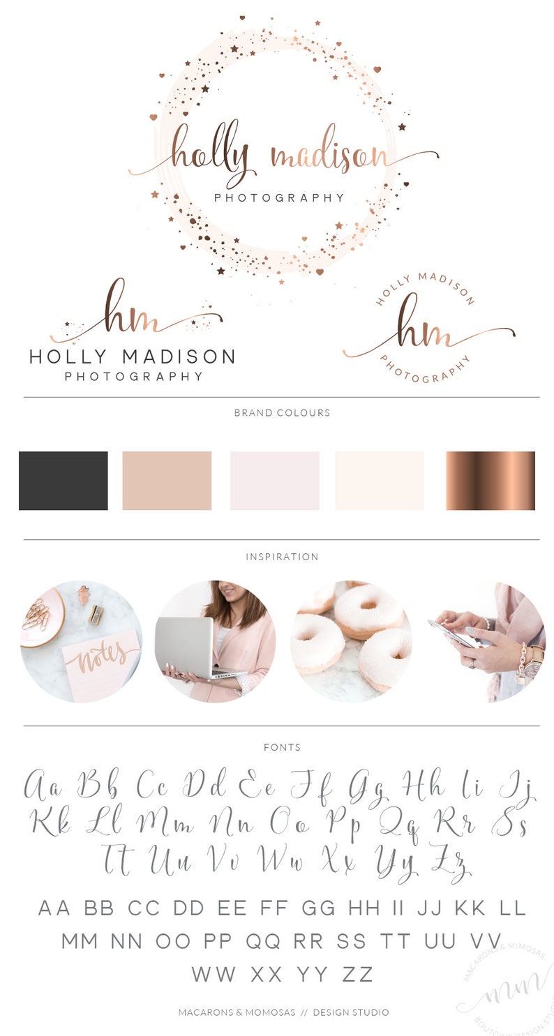 Premade Logo Logo Design Photography Logo Watercolor Logo heart star Logo rose gold Logo Business Logo Branding Kit image 5