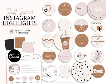 Instagram Highlight Icons Boho Pink, Covers for Instagram Stories, Pink Black IG Highlight Covers, Canva Instagram Highlight Icons Pack SJ01